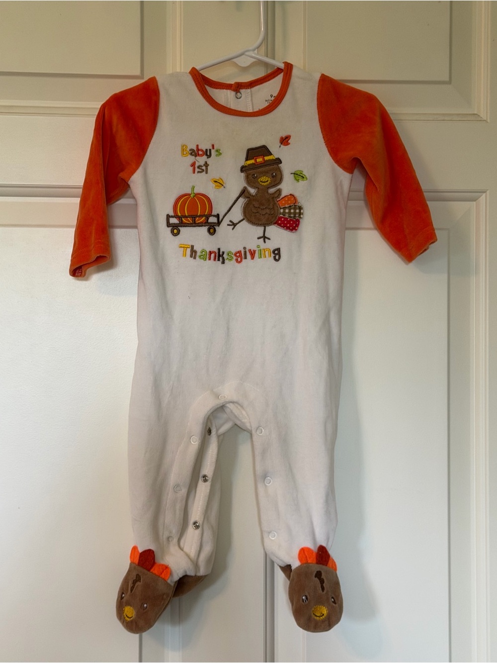 Baby Starters Orange and White Thanksgiving Footed One-Piece